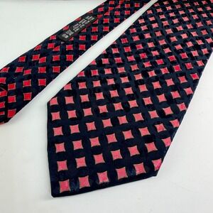 Italo Ferretti Handmade Silk Tie Satin 3D Holographic Diamond Red Black Sheen